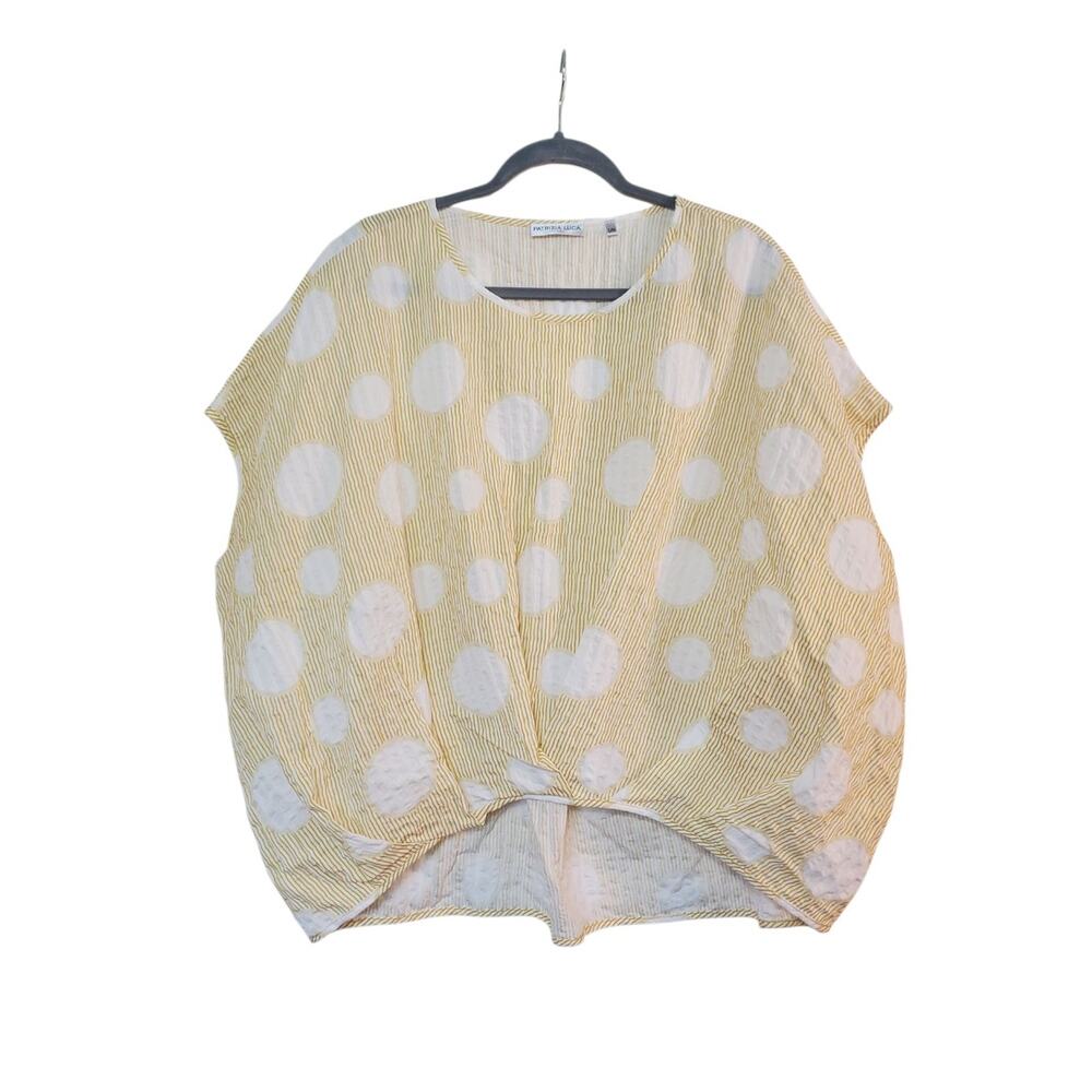 Patrizia Luca Yellow Dot Striped Oversized Cocoon Shirt Top, Women's Size S/M